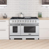 COS-GRP486G 48 in. 5.5 cu. ft. Double Oven Gas Range with 8 Italian Burners and Heavy Duty Cast Iron Grates in Stainless Steel